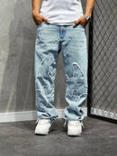 CALÇA RETA JEANS “PATCHWORK”